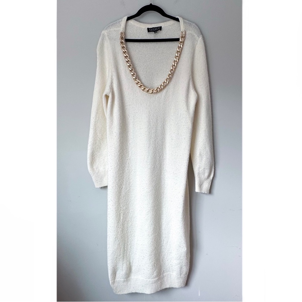 Eloquii Cream Sweater Dress with Gold Chain Trim - Picture 2 of 6
